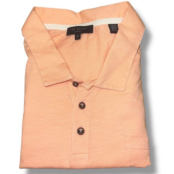 Ted Baker Mens Cotton Polo Shirt 6 XL Orange Peach Short Sleeve - Picture 1 of 9